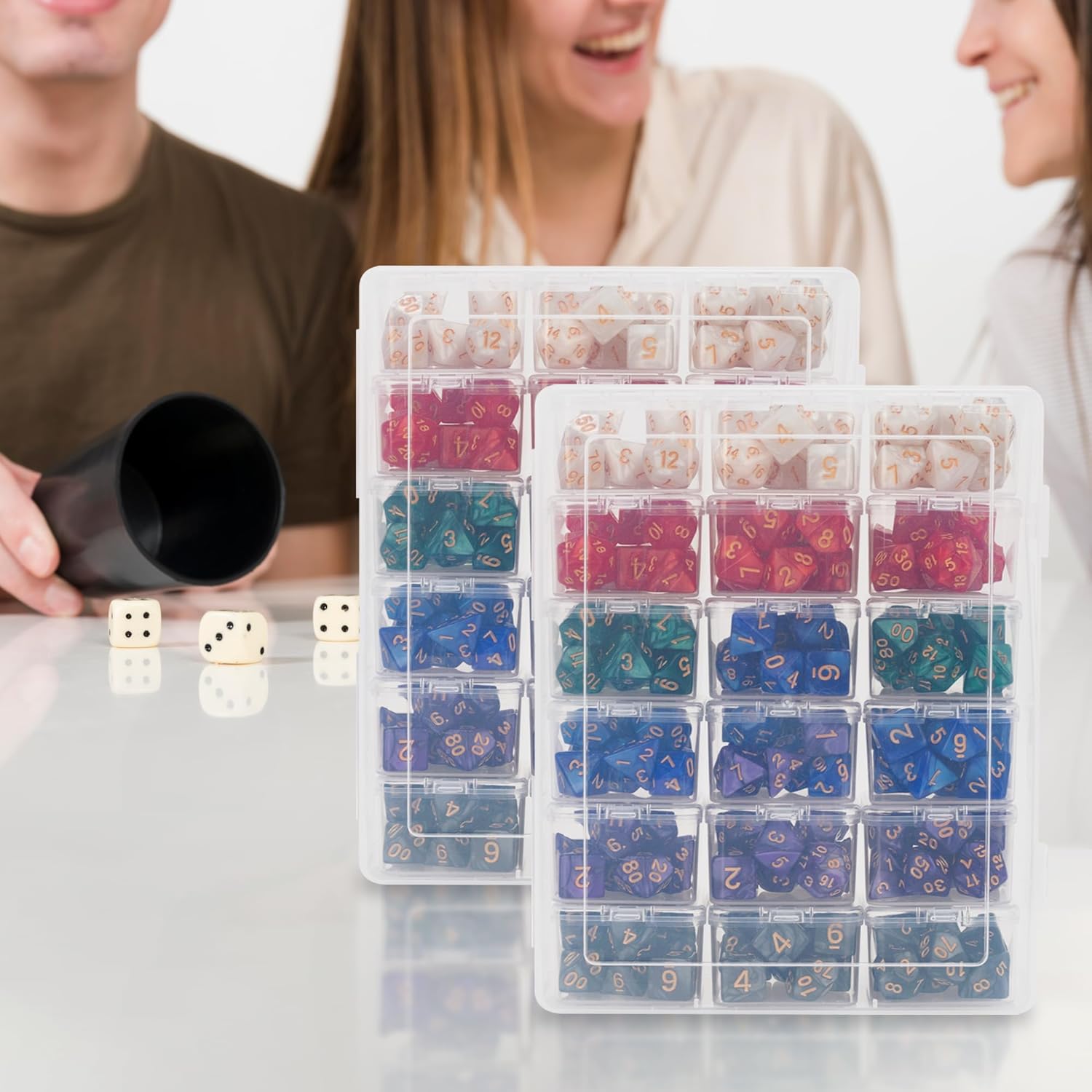 KISLANE Plastic Storage for 210 Dice, Dice Display Case With 18 Boxes Each Holding up to 12 Dices, Dice Case for DnD Dice Great for Dice Collectors or RPG D&D Games (2-Pack Transparent)
