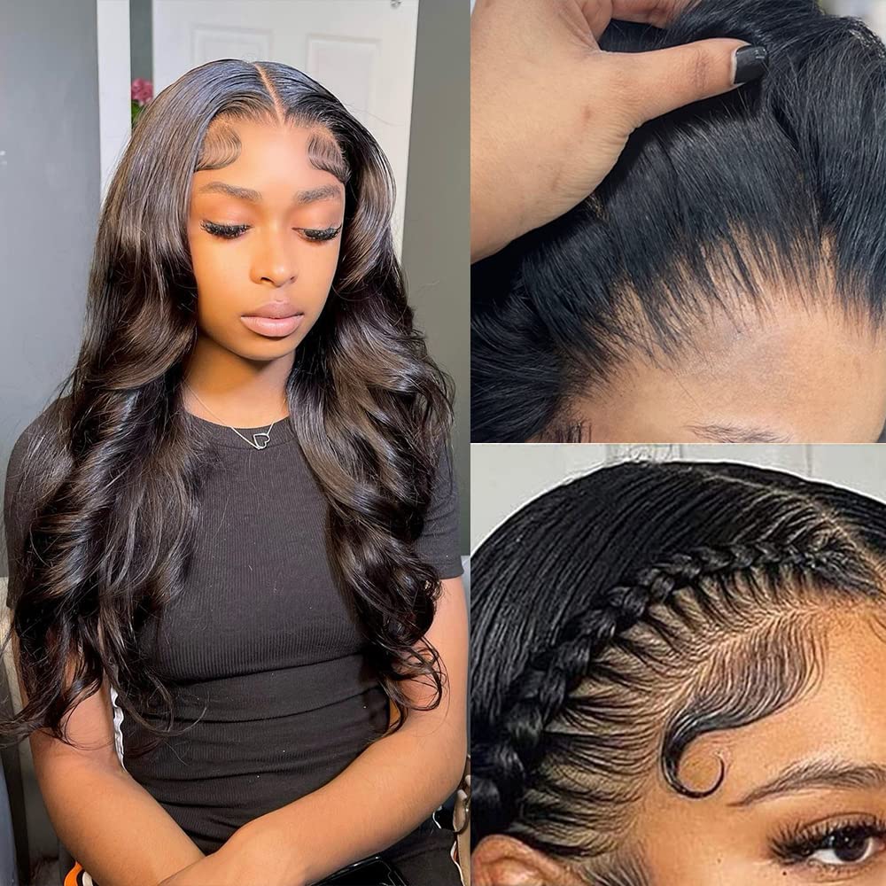 10A Lace Front Wigs Human Hair with Baby Hair Pre Plucked Hairline Peruvian Virgin Straight Lace Wigs for Black Women Natural Color 14 Inch