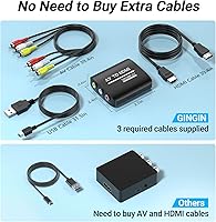 Vista 5 de GINGIN Convertidor de RCA a HDMI, convertidor de AV a HDMI para TV/PC/N64/Wii/PS1/PS2/PS3/STB/Xbox/VHS/VCR/reproductores de DVD Blue-Ray, con cables