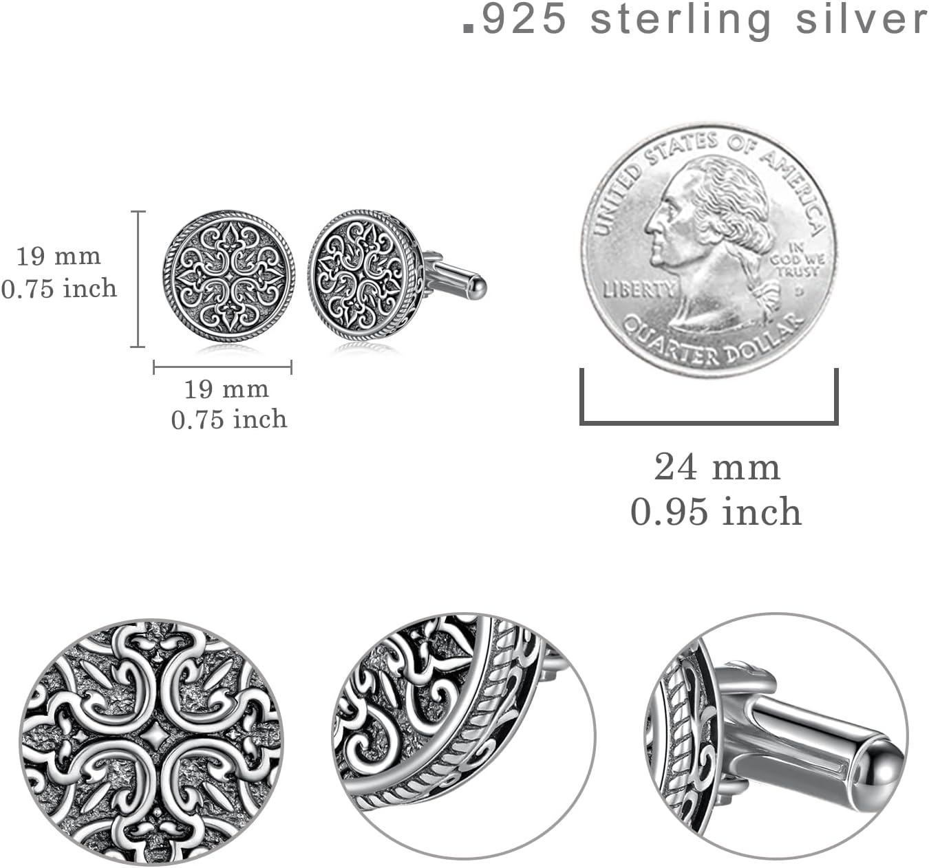 Cuff Links Mens 925 Sterling Silver Cross Cufflinks for Men Vintage Tuxedo Cuff Links Business Wedding Father's Day Jewelry Gifts for Men Father Husband