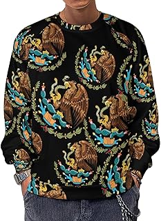 Coat of Arms Mexico Men's Sweatshirts Basic Crew Neck Long Sleeve Pullover Sweater Tees Tops