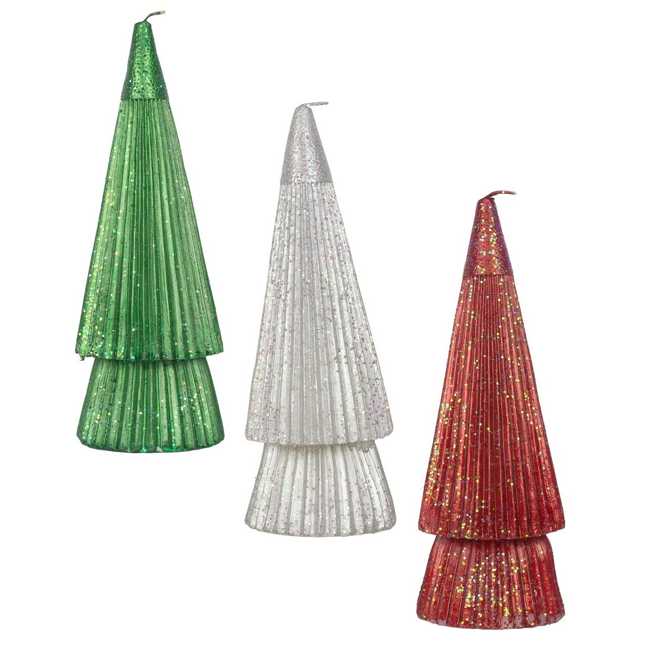 DecoGlow Set of 3 Sparkle Christmas Tree Holiday Candles, 8.5