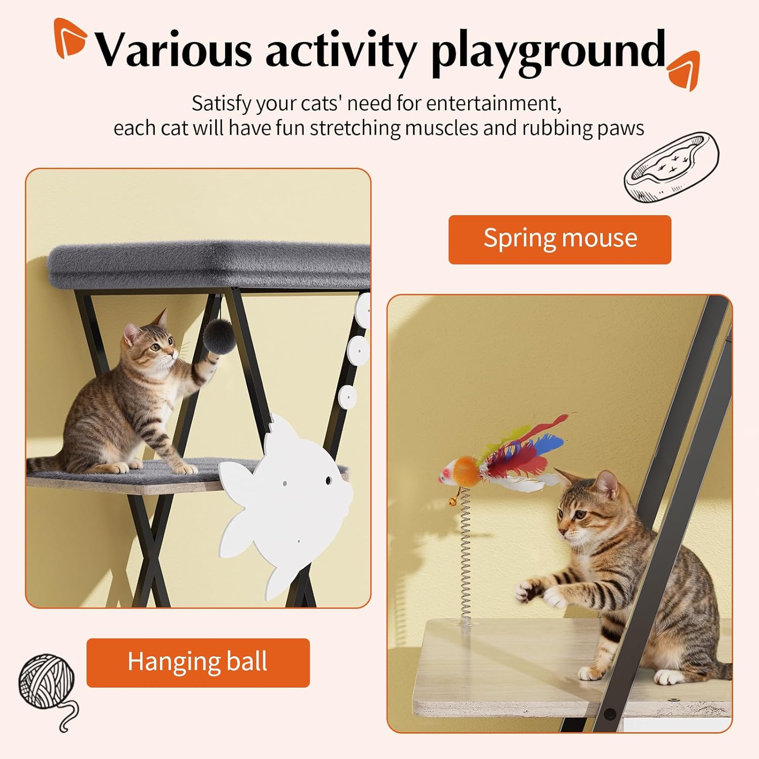 HavenlyYouth Modern Cat Tree for Indoor Cats, Tall Cat Tower with Condo, Multi-Level Cat Tree with Cave, Scratching Board,Removable Pads for Cats, X Style, Light Gray