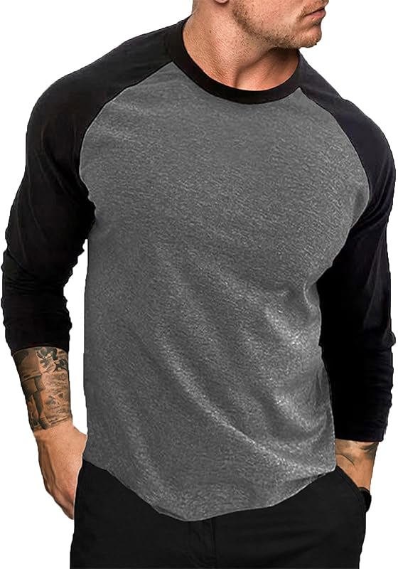 Camisas de trabajo para hombres moda manga larga sólido pulóver remera casual suelta cuello redondo deporte ropa al aire libre 2023