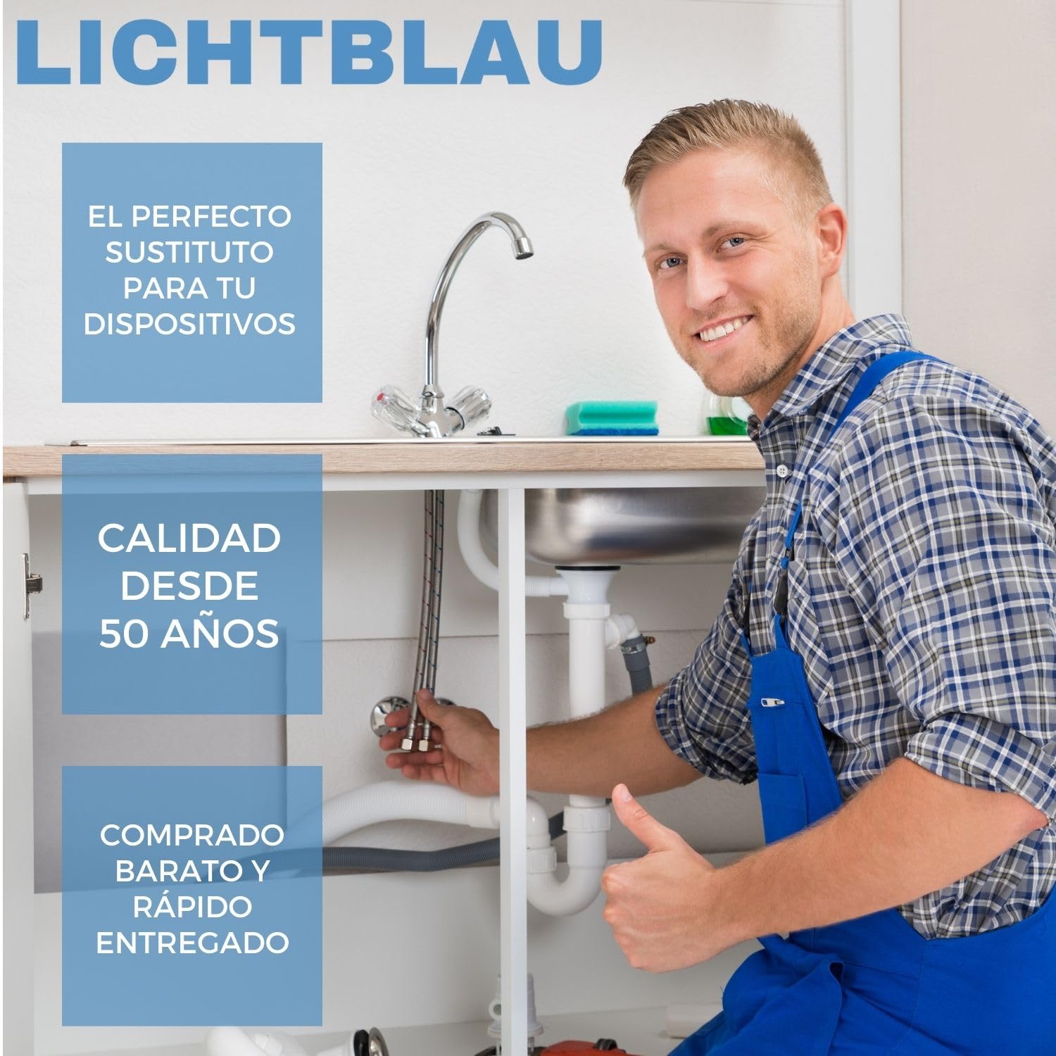 LICHTBLAU manguera de extensión flexible acero inoxidable 60 cm 1/2 pulgada, latiguillo prolongador antitorsión para grifo cocina y baño, agua potable, alta presión, resistente y duradera