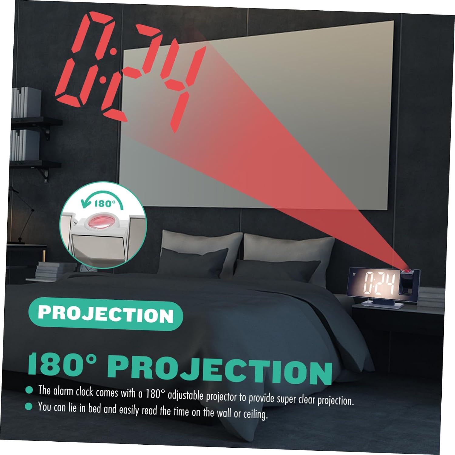 Projection Alarm Clock with Large Mirror Display Silent Digital Alarm Clock for Bedroom USB Powered Night Light with Snooze Function White Shell and White Digits