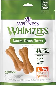 Whimzees Wellness Ricebone Dog Dental Treats, Large Size, 9 Count