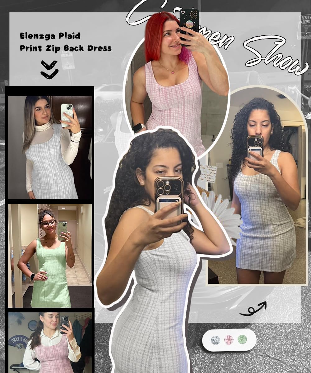 Womens Summer Short Elegant Dresses Bodycon Formal Plaid Pencil Scoop Neck Dresses for Women 2025 - Image 6