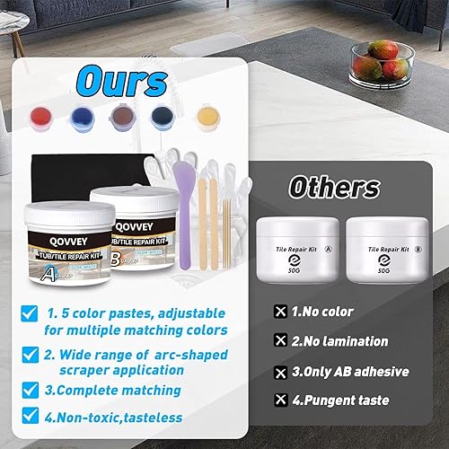 Miniatura 4 de Kit de reparación de encimera de cuarzo para azulejos y fibra de vidrio (color a juego), kit de reparación de granito y bañera, 4 onzas de porcelana