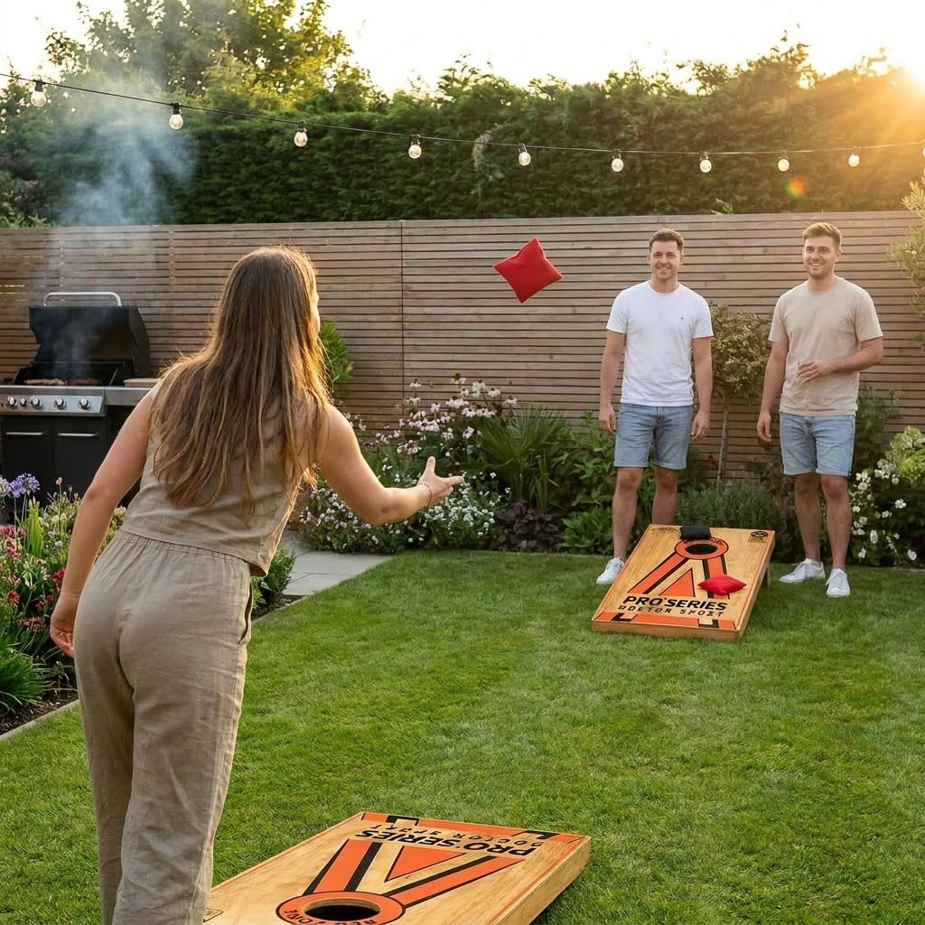 Dr Sport Cornhole Pro+ Set 90×60 cm – 2 Boards (Double Set) – Echtholz – 14 kg – 8 Bean Bags & Tragetasche