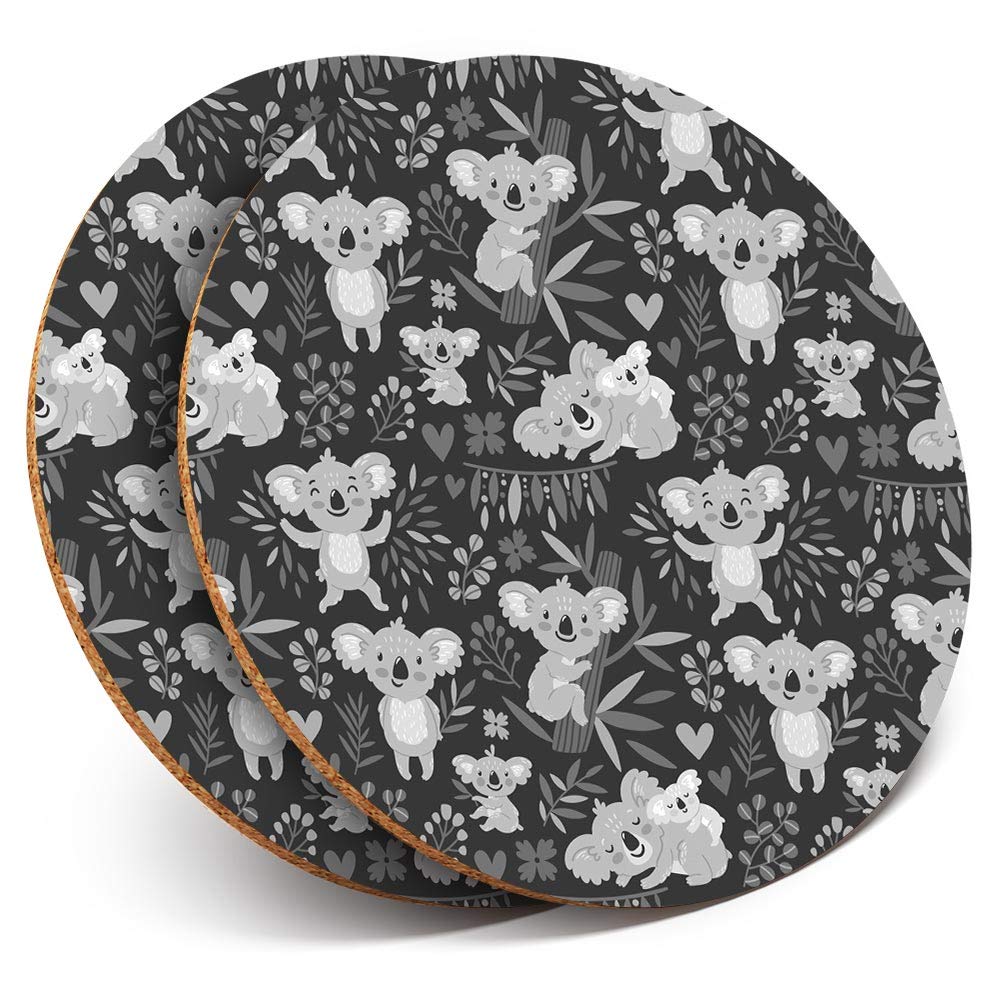 Destination Vinyl Ltd Multicolor 2 X Round Coasters - Koala Bears Tropical Australia - Cork Backed Home Kitchen Accessory Tea Coffee Mug Mat #35126