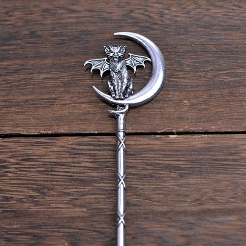 Miniatura 8 de LANGHONG 2 unidades de palos de pelo retro de luna creciente para mujer, gato y luna, accesorios para el cabello, pasadores de peinado (QHZB)