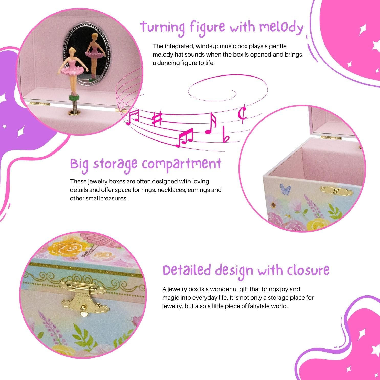 GICO 92072 Joyero bailarina para niñas reloj infantil con música, figura giratoria y espejo, regalo de cumpleaños para niñas, caja de joyas para niños, 15 x 13 x 9 cm