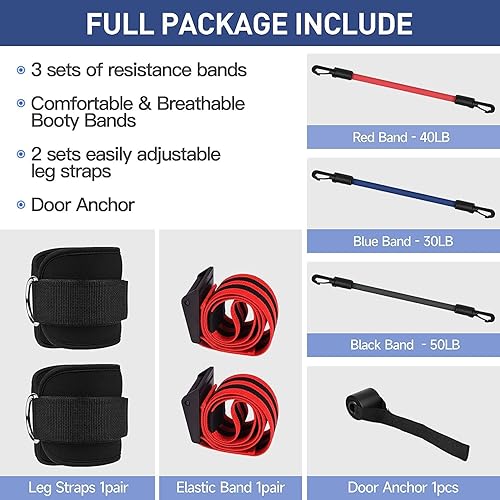 Miniatura 2 de Bandas de resistencia para entrenar para mujeres, bandas de resistencia de tobillo con puños para ejercitar patadas y glúteos y construcción de
