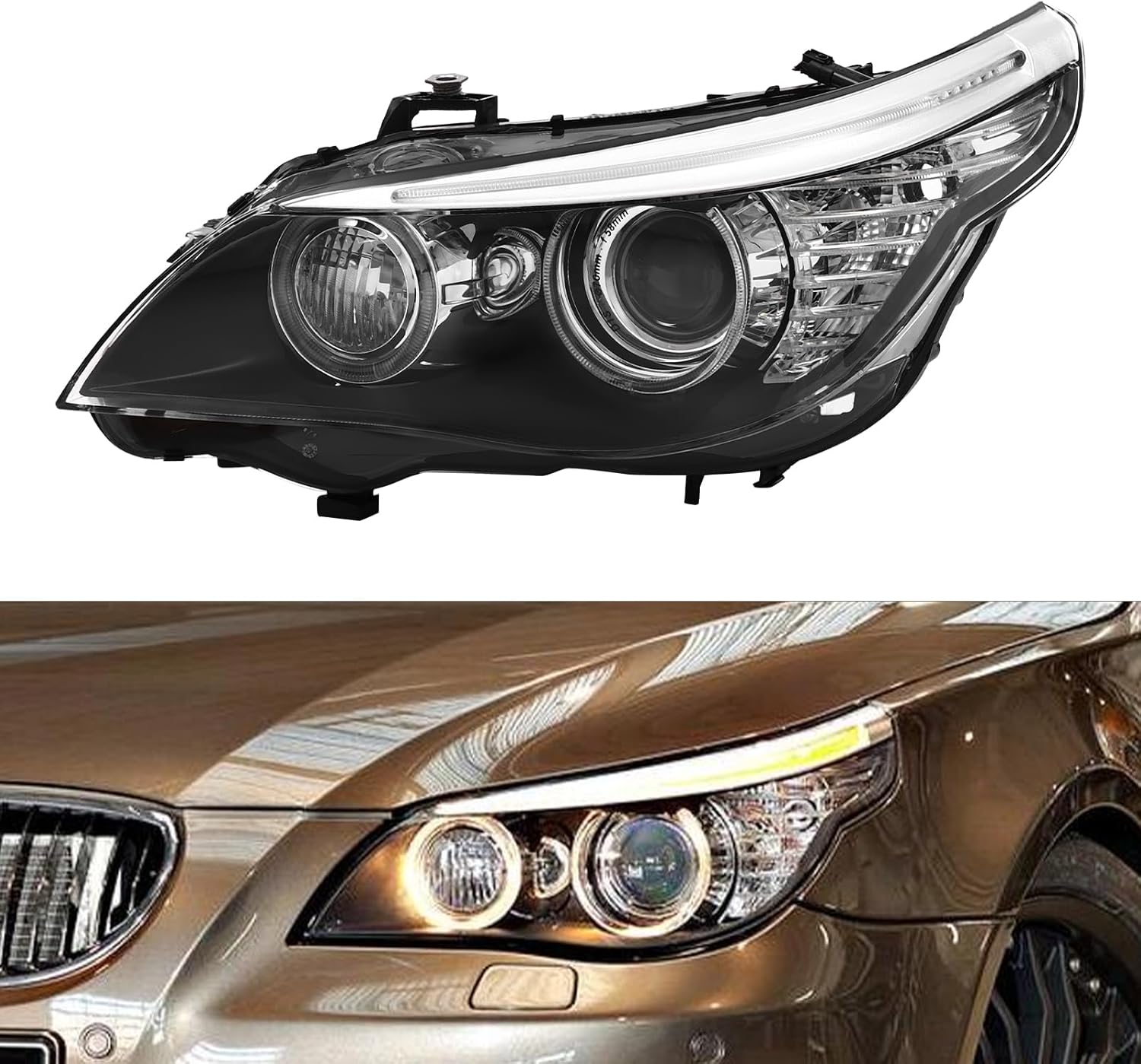 HID Headlight Assembly Left+Right Side for 2008-2010 BMW E61 528i 535i 550i D1S w/AFS, Driver & Passenger Side Head Lights Direct Replacement Headlamps Assy Set Assembly (Left Driver Side)