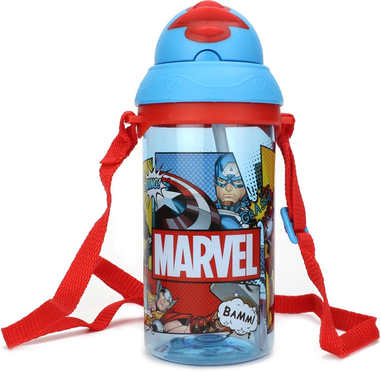 H M International Original Licensed Marvel Avengers Character Plastic Sipper Water Bottle, 350ml, Multicolour, 1 Piece