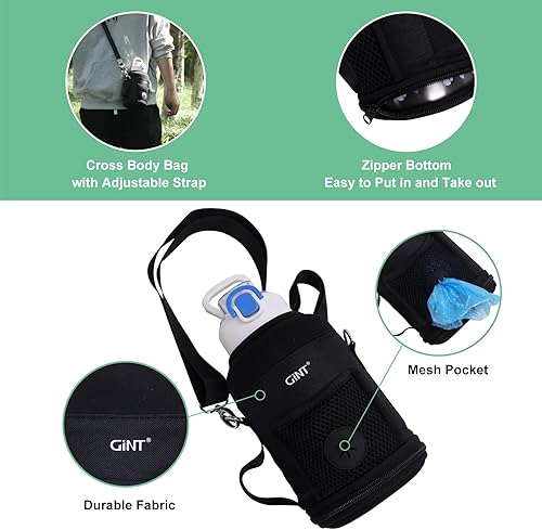 Miniatura 5 de GiNT Botella de agua aislada de acero inoxidable para perros y seres humanos, dispensador de viaje todo en 1 con cuencos desmontables y funda de
