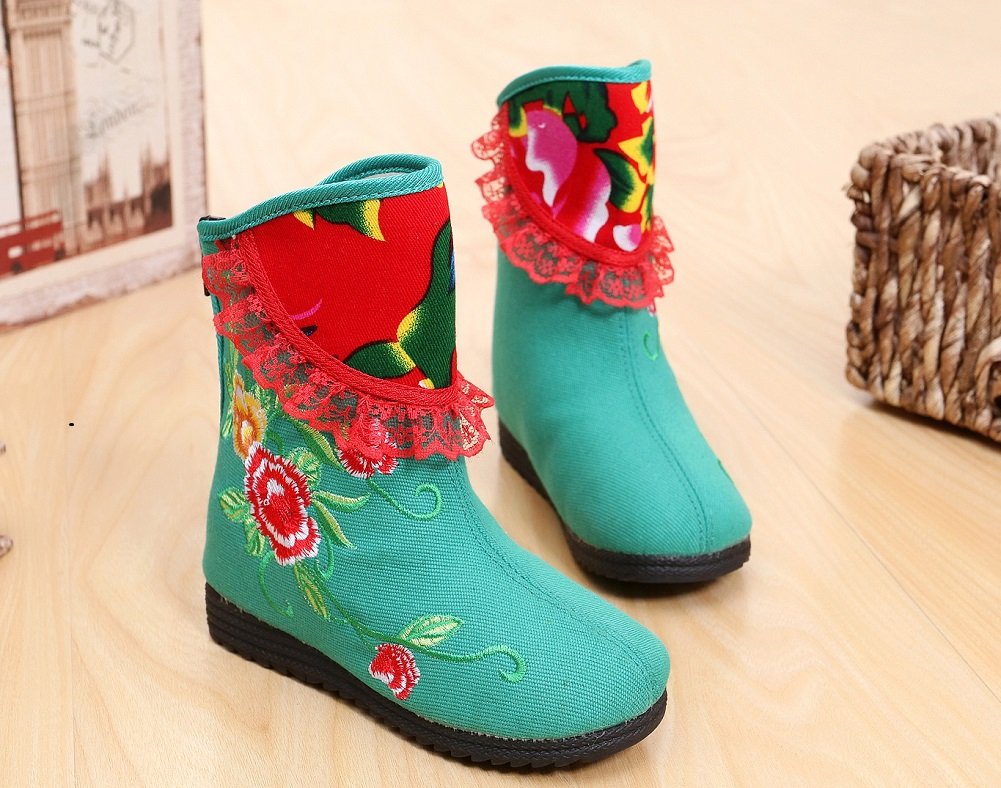 Tianrui Crown New Girls Midcalf Flower Embroidery Winter Boots Shoes (Toddler/Little Kid/Big Kid)