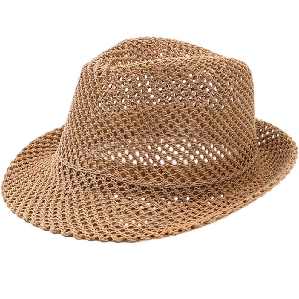 Baokuan Men's Mesh Fedora Hat Summer Breathable Straw Trilby Homburg Hat Short Brim Jazz Derby Cap Women Foldable Panama Gatsby Hat
