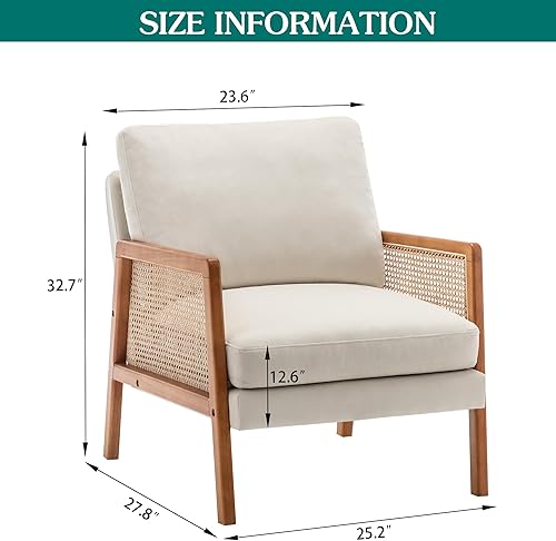 Miniatura 2 de WENTMENT Silla decorativa moderna, sillón con reposabrazos de ratán natural y respaldo extraíble, silla tapizada para sala de estar, cómoda silla