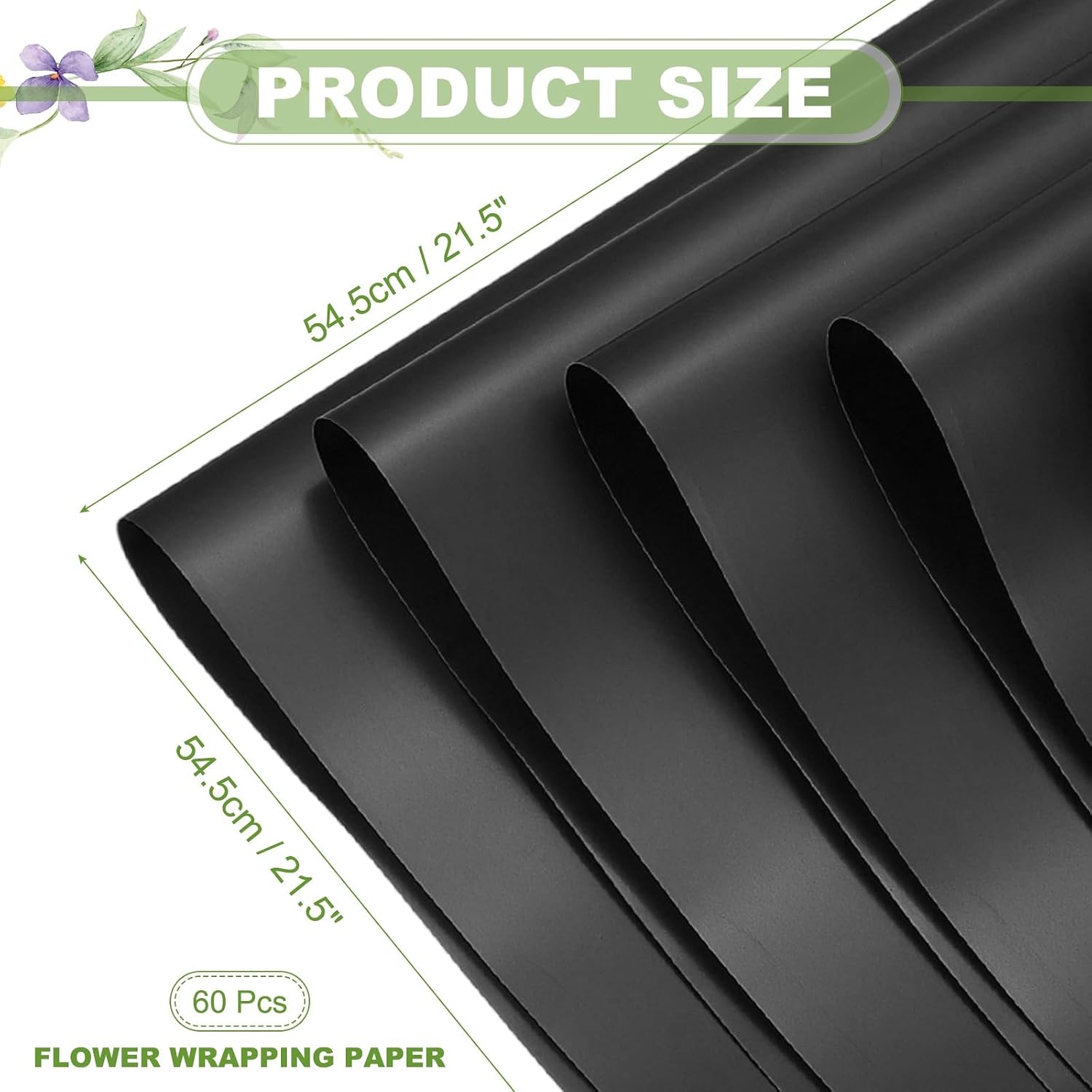 uxcell 60 Sheets Flower Wrapping Paper, 21.5" x 21.5" Waterproof Floral Bouquet Wrapping Papers Florist Supplies for Wedding Party Gift Packaging DIY Crafts, Black