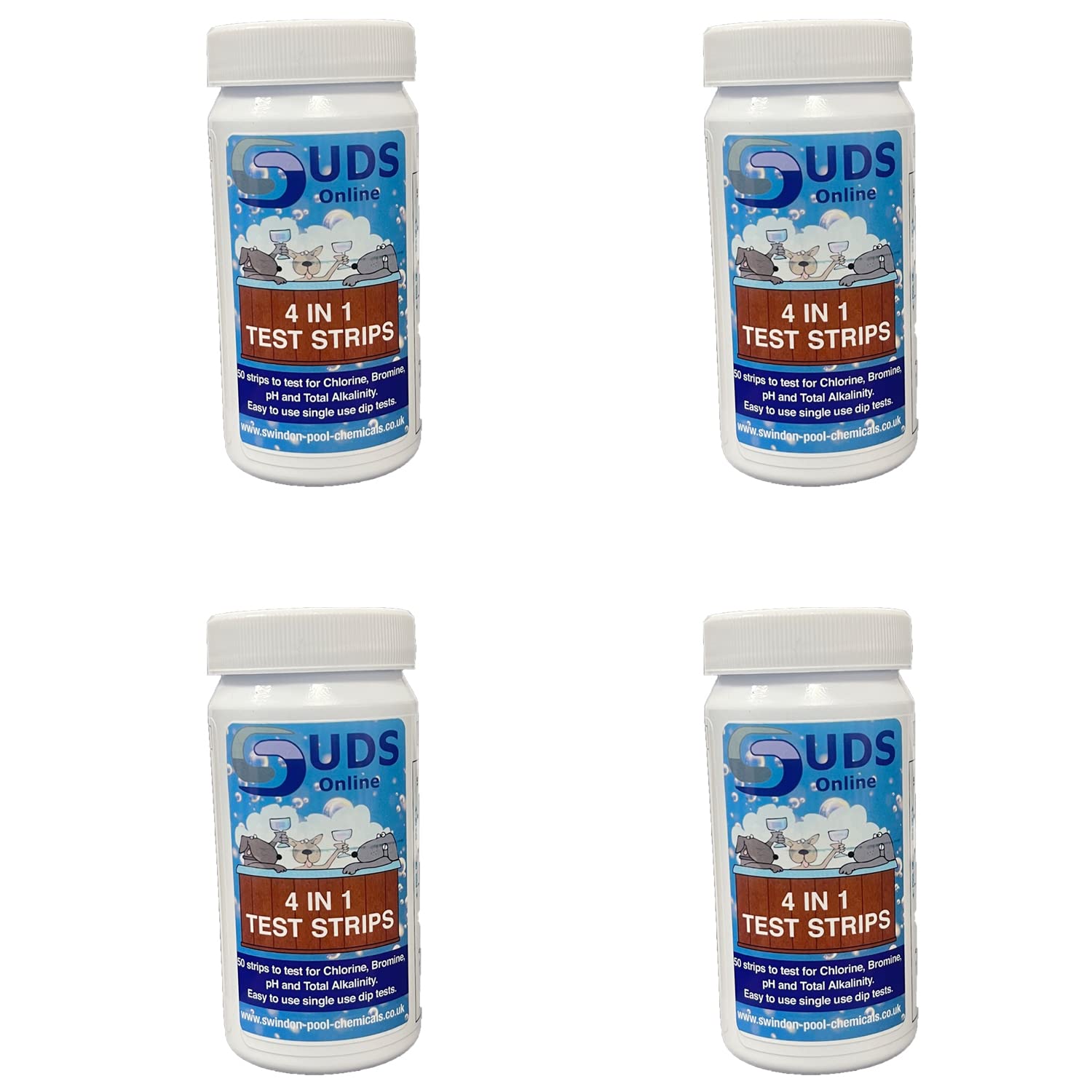 SUDS-ONLINE Premium 4-Way Test Strips Free Chlorine/BROMINE,PH And Total Alkalinity For Tub Testing Dip Swimming Pool - 200 Test Strips