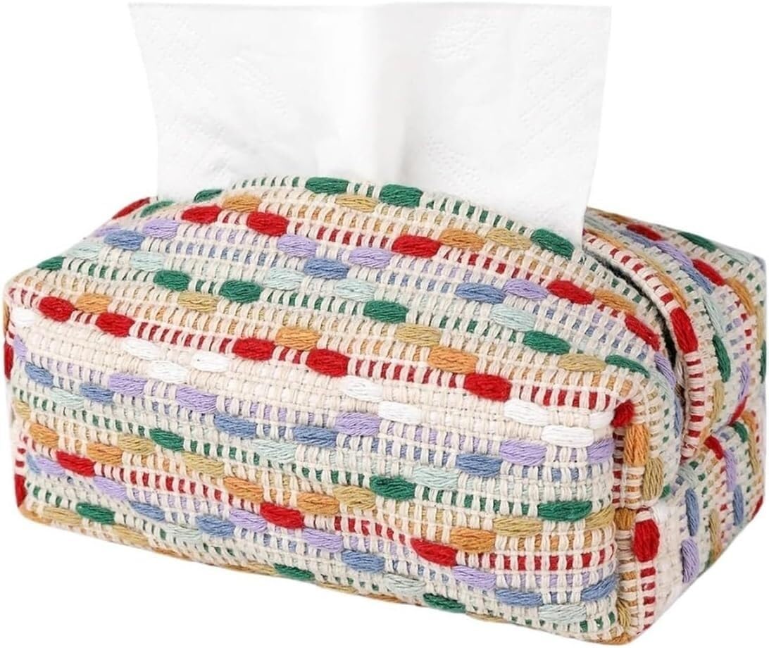 Tissue Box Cover Holder, 2 Pcs Paper Drawing Bag Tissue Box Case Cover Windwoven Fabric(Rainbow)