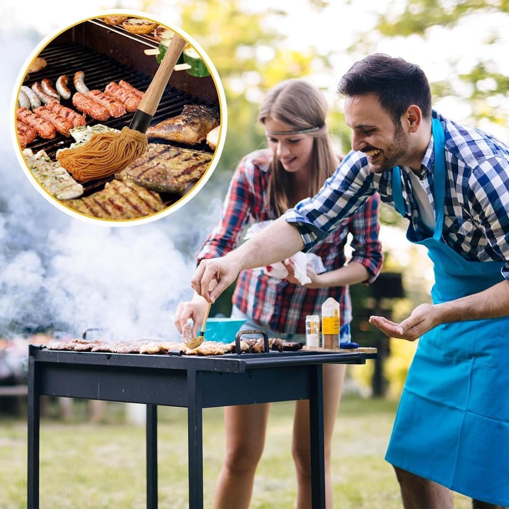 6Pcs 18Inch Grill Basting Mop with 6 Extra Replacement Heads BBQ Sauce Basting Mops Brush with Long Wooden Handle Easy to Use