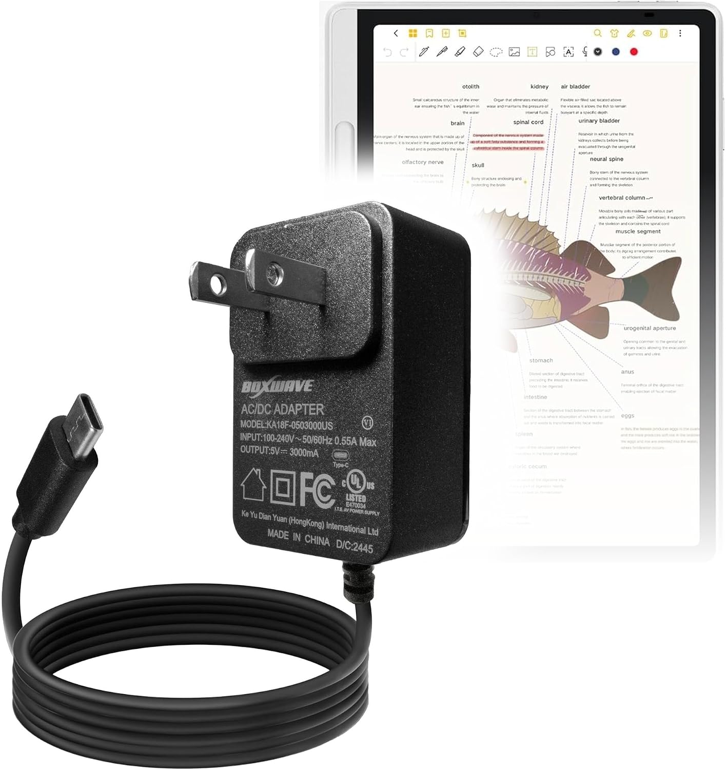 BoxWave Charger Compatible with XPPen MNP1095 Drawing Tablet (10.95 in) - Wall Charger Direct (15W), Rapid Charge Your Device with Built-in 3ft Cable