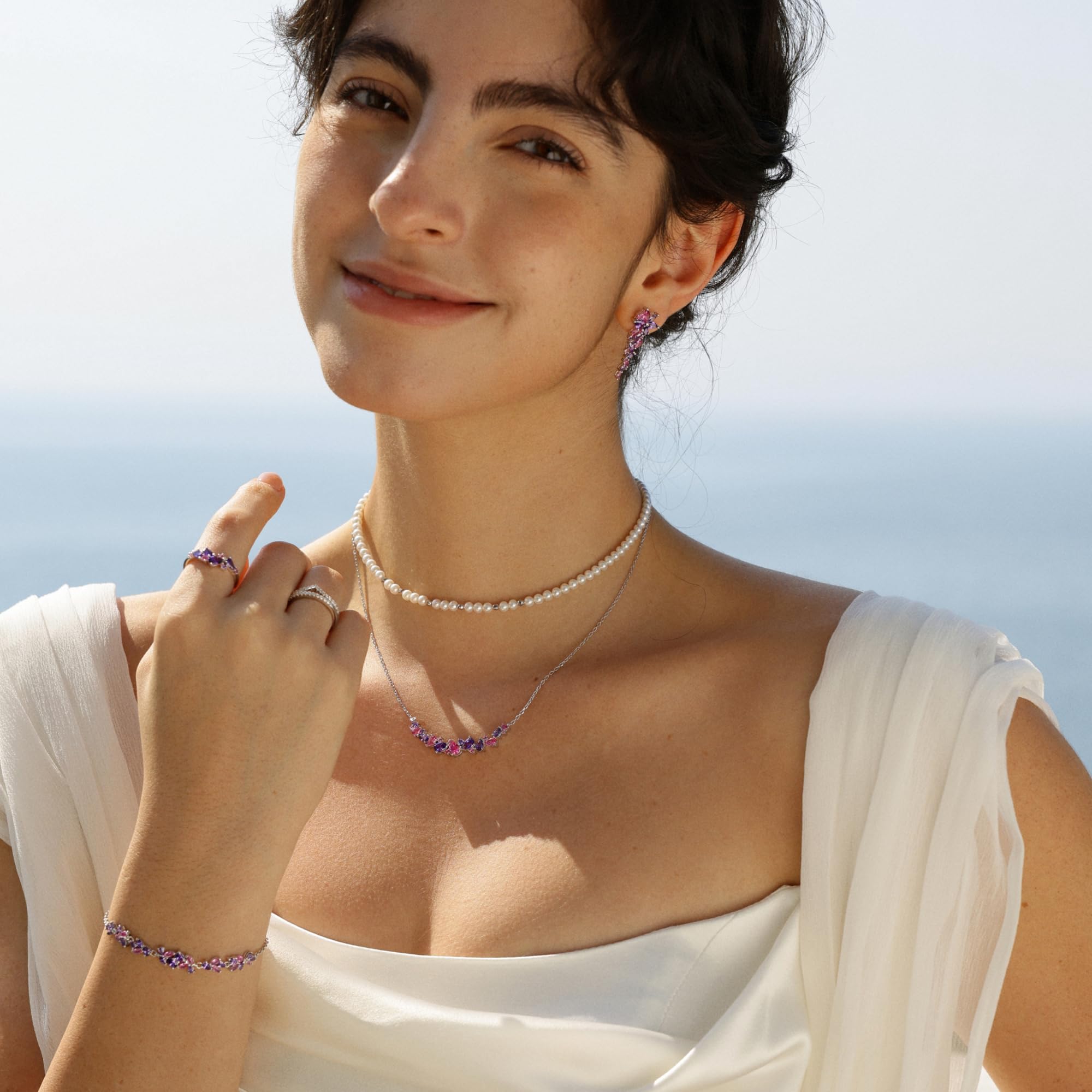 FANCIME Glyzinie Flüstern Schmuck Kollektion Weißvergoldetes Sterling Silber Simulierter Diamant Halskette Armband Ohrringe Geburtstag Muttertag Hochzeit Schmuck Geschenke für Sie Frauen Mutter Braut
