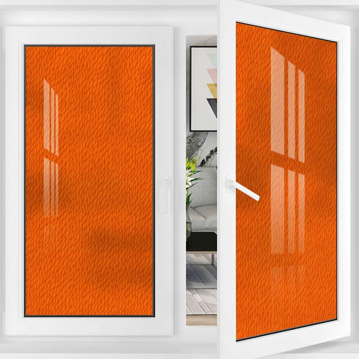 Orange Window Privacy Film Glass Sticker Decal Abstract Floral Traditional Pattern Stained Glass Window Film Decorative Privacy Window Film Classic 35.4Wx59L-inch