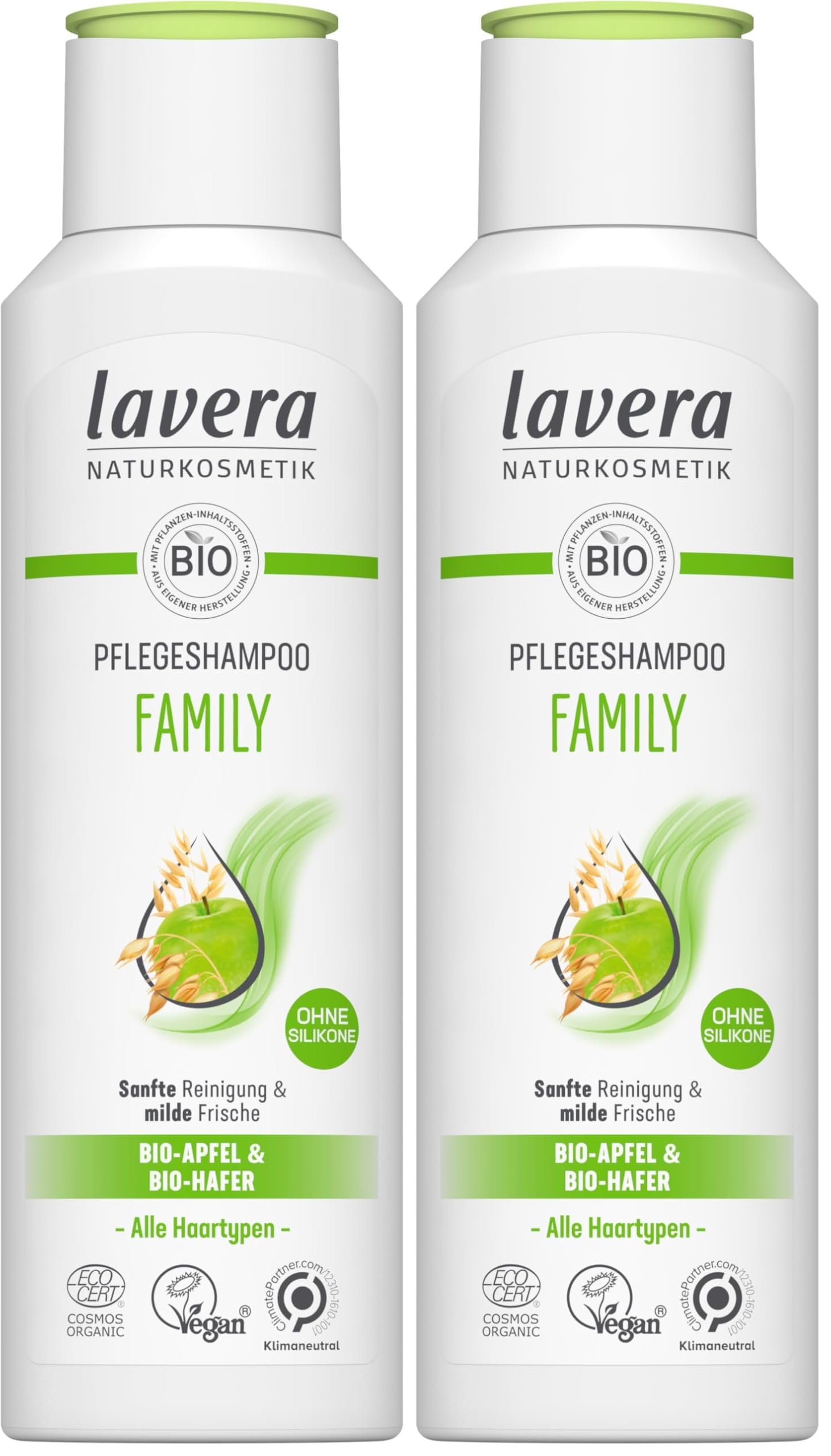 lavera Pflegeshampoo Family - ohne Silikone - Schwungvolles Volumen & gestärktes Haar - vegan - Naturkosmetik - 250 ml (Packung mit 2)