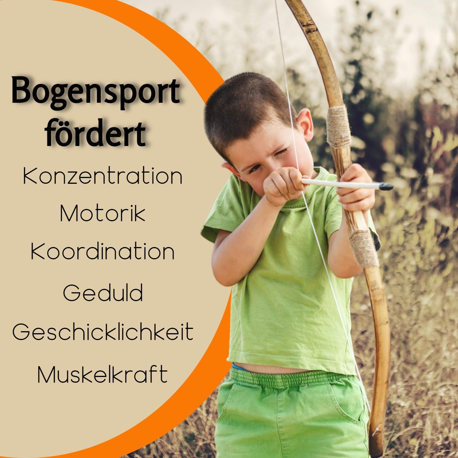 FLITZEBOGEN Pfeil und Bogen Kinder Set | 10 Pfeile mit Gummispitze, Köcher | Zielscheiben, Tasche | Bogenschießen Kinder Spielzeug ab 5 Jahren | Kinderbogen aus Holz | Rechts- und Linkshänder