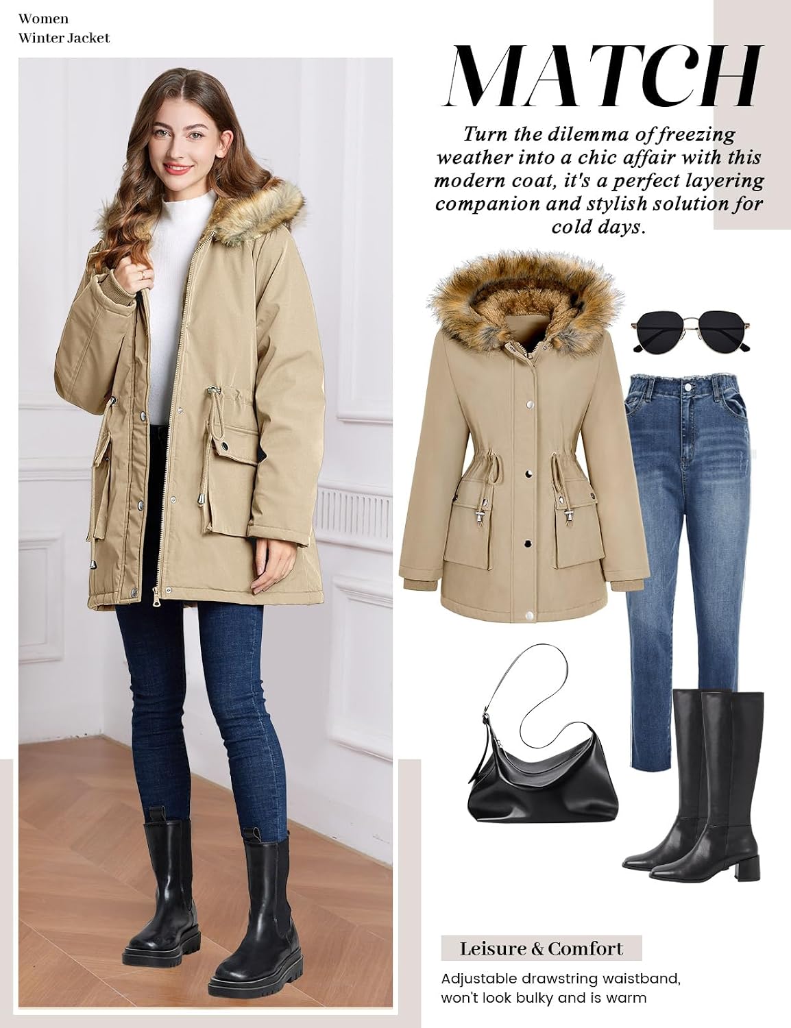 UMIPUBO Womens Winter Coat Puffer Parka Fleece Lined Jackets