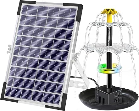 Lewisia Battery Backup Solar Fountain Pump with LED Light 3-Tier Bird Bath Water Pump Garden Backyard Pond Pool Outdoor Decoration 6W