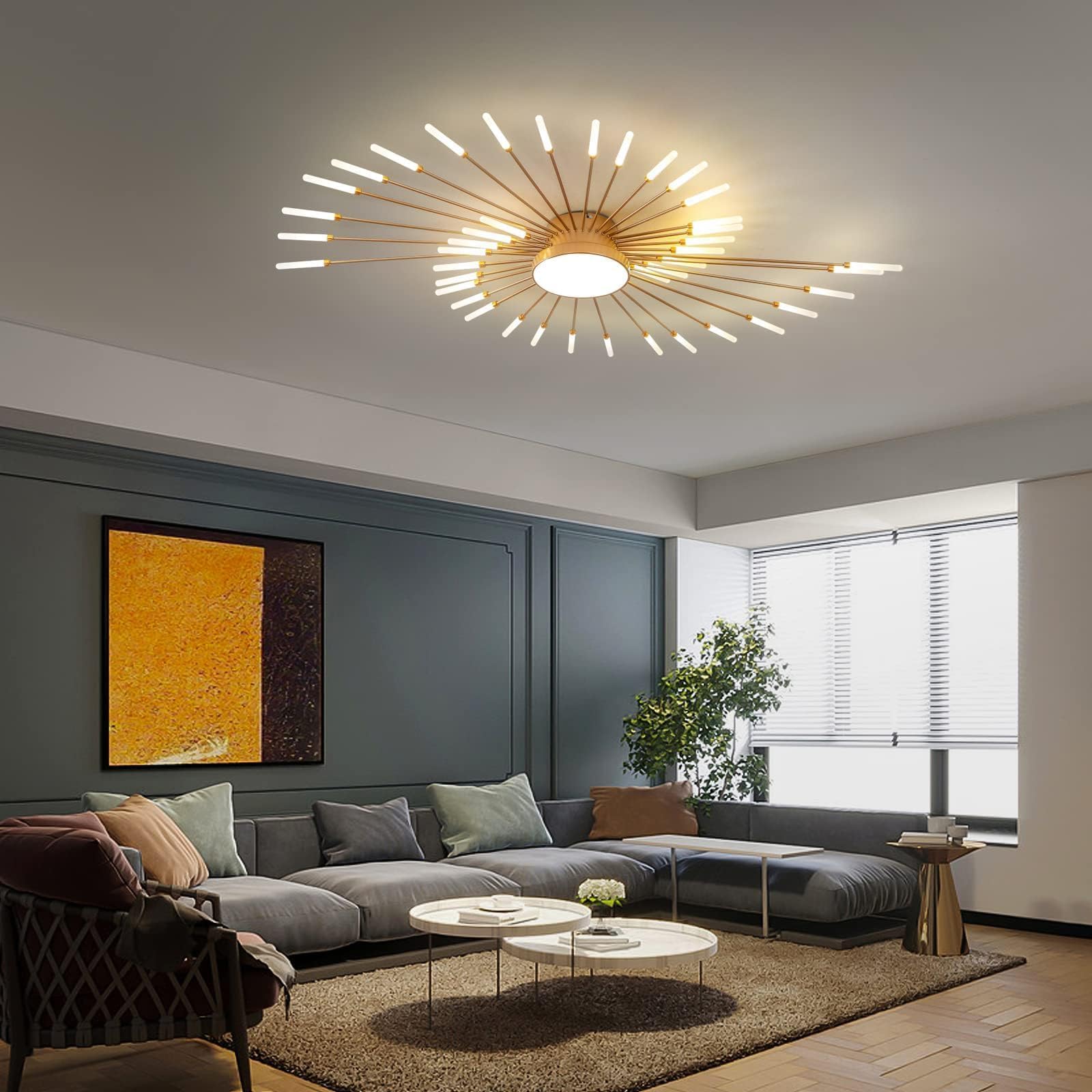 Plafoniera Moderna A Led Dimmerabile,42+1 Teste Lampada Da Soffitto A Incasso In Oro Lampadari Per Camera Dei Bambini Camera Da Letto Soggiorno Luce A Forma Di Fiore3000-6000k Con Telecomando