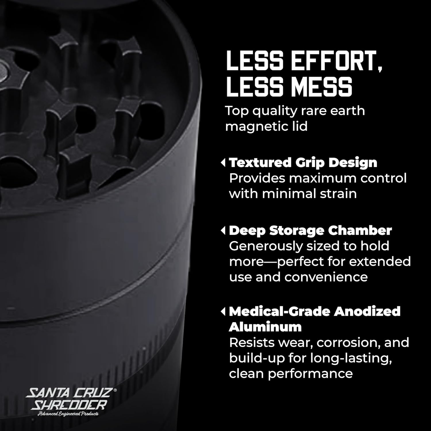 Santa Cruz Shredder Herb Grinder 3 Piece Medium 2 1/8" Superior Grip and Aluminium (Black)