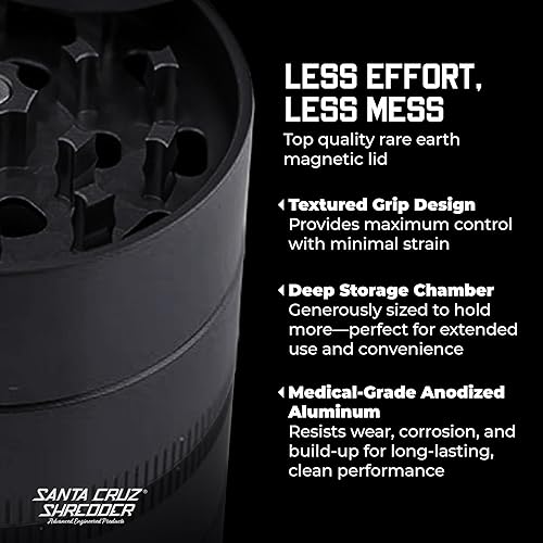 Miniatura 4 de Santa Cruz Shredder Molinillo de hierbas de 3 piezas mediano 2 1/8" agarre superior y aluminio (negro)