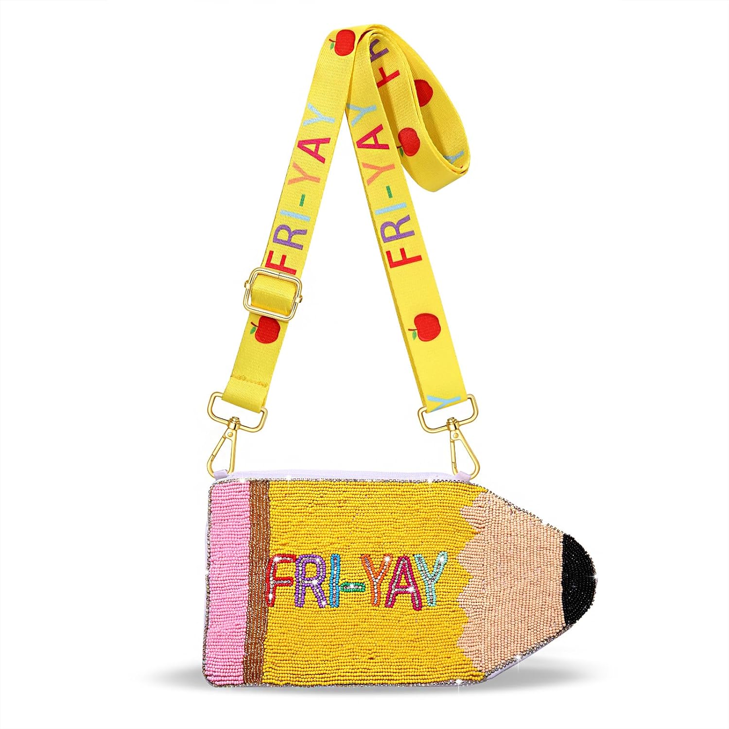 NVENF Pencil Purse for Women Beaded Teacher Purse Crossbody Shoulder Bag Back To School Teacher Accessories Outfits Gifts