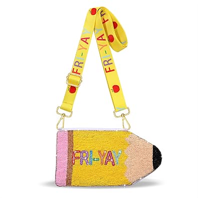 NVENF Pencil Purse for Women Beaded Teacher Purse Crossbody Shoulder Bag Back To School Teacher Accessories Outfits Gifts