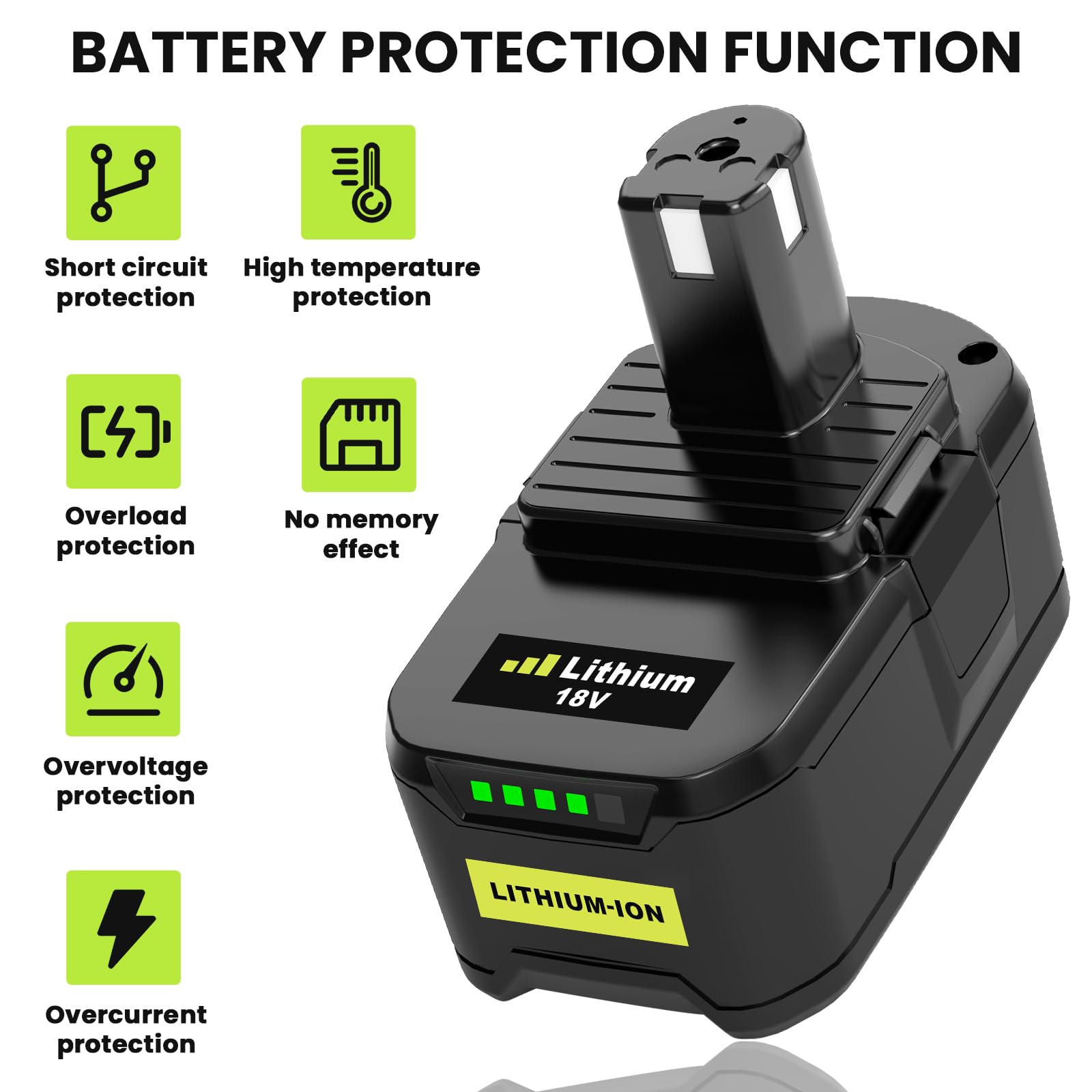 2X 18V 5,5Ah (con Cargador) Batería de Repuesto para Ryobi + Cargador 9,6V-18V 3A para Ryobi P106 P107 P108 P100 P102 P103 P105 Self-LED (Verde)