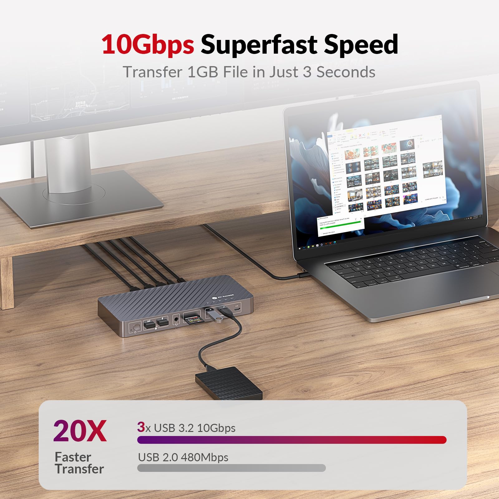 Docking Station, Docking Station per Laptop 13-in-1 Triple Display, 4K HDMI e 2 x DP, Ricavo Laptop 100W, USB-C/A 10Gbps, Ethernet, Audio, SD, Dock USB-C per MacBook/Chrome/Dell/HP/Lenovo