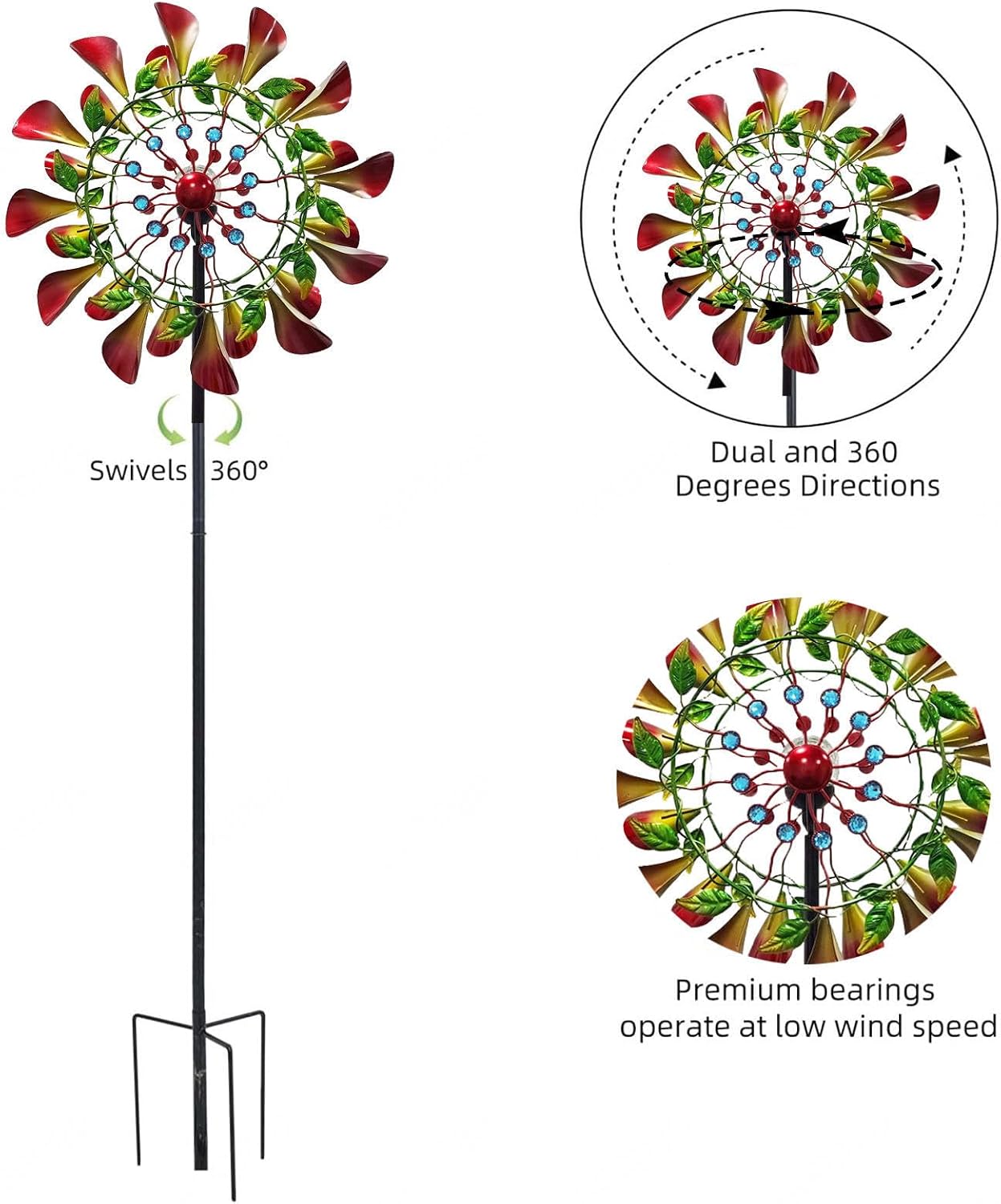 83in Wind Spinners for Yard and Garden Clearance Solar Windmill Color Led Changing Solar Powered Glass Ball Solar Powered Wind Spinner