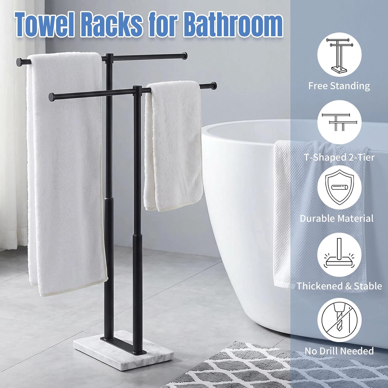 Freestanding Towel Rack for Bathroom with Heavy Marble Base