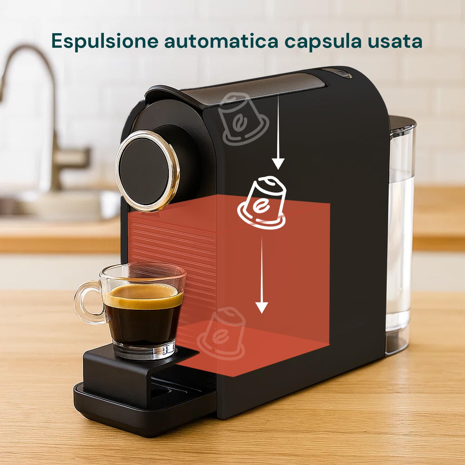 Avilia - Macchina Caffè da 1400W con Pressione 20 Bar Compatibile Capsule Standard, Serbatoio da 0,5L, Erogazione Programmabile e Spegnimento Automatico per Caffè Espresso Cremoso e Veloce Nera