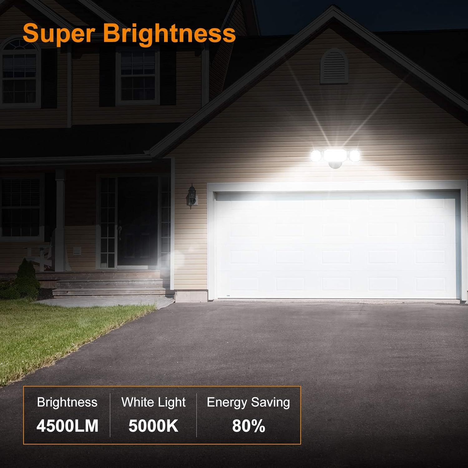 LEPOWER 4500LM Outdoor Flood Lights, 45W LED Flood Light, Exterior Flood Lights Switch Controlled, 5000K, 3 Adjustable Heads IP65 Waterproof Outdoor Lights for House, Garage, Yard Black