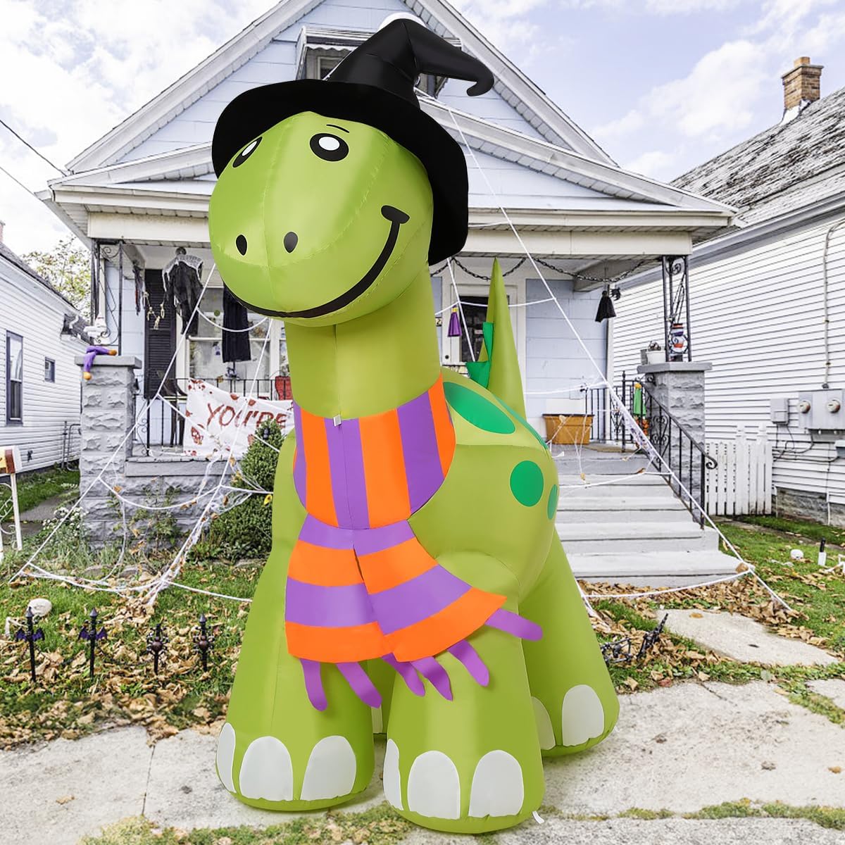 COMIN 6 FT Tall Halloween Inflatables Dinosaur Outdoor Decorations Blow Up Yard Decoration with Built-in LED for Yard Garden Party Lawn