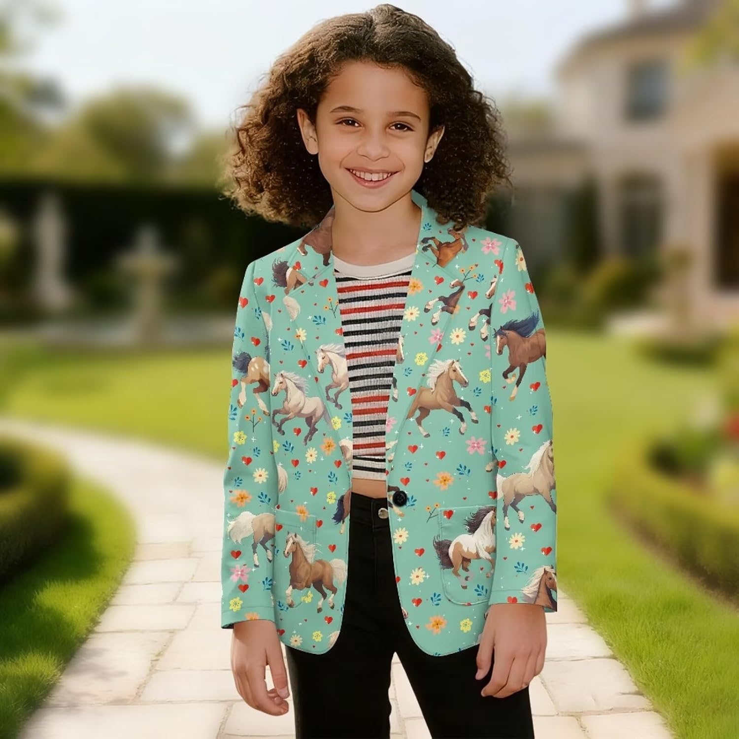 Girls Blazer Jacket for Teen Button Down Lapel Girl Suit for Back to School Suit Coat with Pockets for 6-14 Year