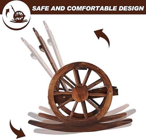 Miniatura 5 de Juego de mecedoras de madera para exteriores, silla mecedora Adirondack con mesa de gran tamaño para patio, porche, césped, jardín, piscina