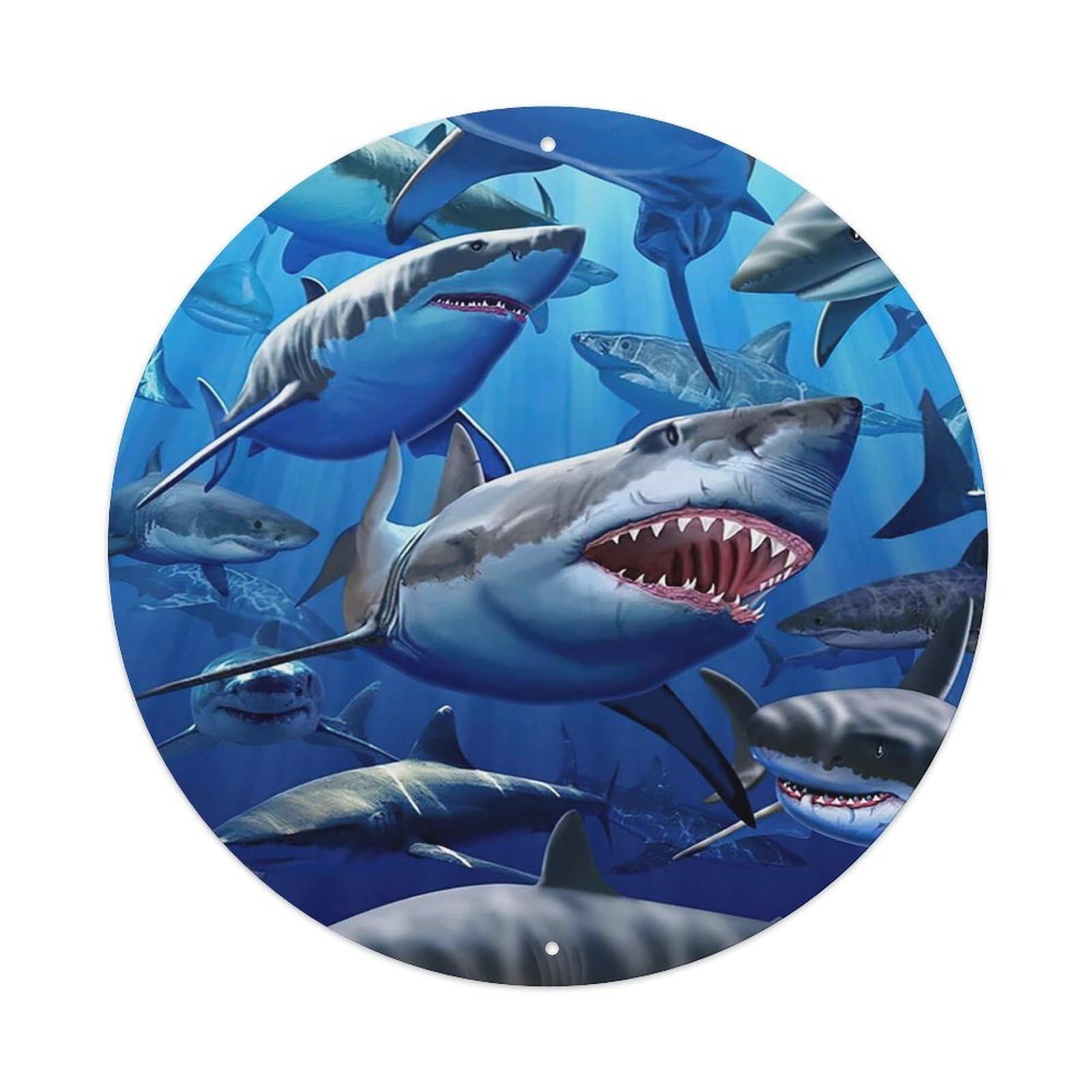 Sharks at The Bottom of The Sea Animal Artwork Vintage Metal Tin Sign Plaque Wall Decor for Cafe, Club Bar, Office, Garden Metal Poster 8x8Inch